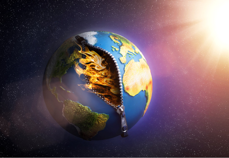 Klimwandel, Hitzewellen und purzelnde Temperatur-Rekorde Klima Erde Feuer Klimawandel Globus Reissverschluss