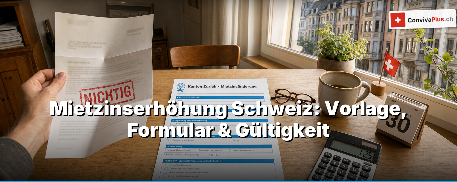 Mietzinserhöhung Schweiz: warum die meisten Erhöhungen anfechtbar oder sogar nichtig sind, mit Gratis-Prüfer für das zulässige Maximum, dem Nichtigkeits-Check der vier Formfehler und dem fertigen Anfechtungs-Schreiben auf 30 Tage genau
