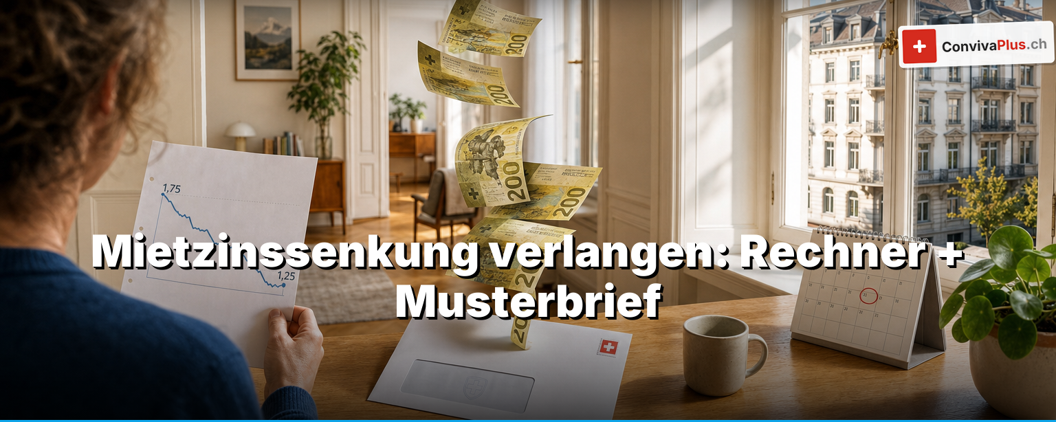 Mietzinssenkung verlangen: wie du dir mit gesunkenem Referenzzins hunderte Franken pro Jahr zurückholst, mit Gratis-Rechner, fertigem Musterbrief und dem Fristen-Trick auf den nächsten Kündigungstermin