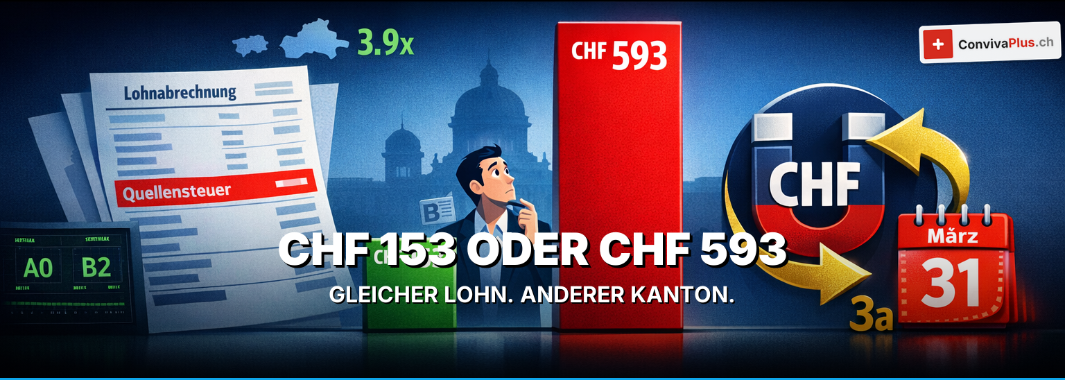 Quellensteuer Schweiz 2026: CHF 153 oder CHF 593 – gleicher Lohn, anderer Kanton