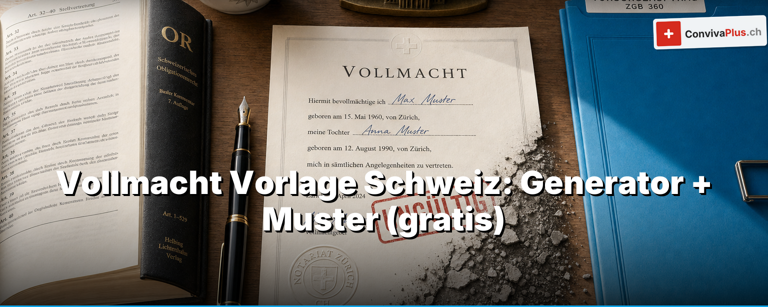 Vollmacht Vorlage Schweiz: der Generator für jede Vollmacht, der Entscheidungs-Check «welche brauche ich?» und der teure Irrtum, der die meisten Vollmachten im entscheidenden Moment wertlos macht